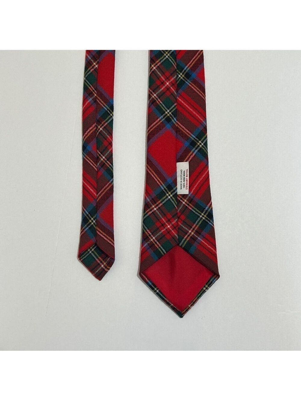 Stewart Royal tartan 100% wool Classic Red Plaid Tie. Made in Scotland. - Picture 2 of 6